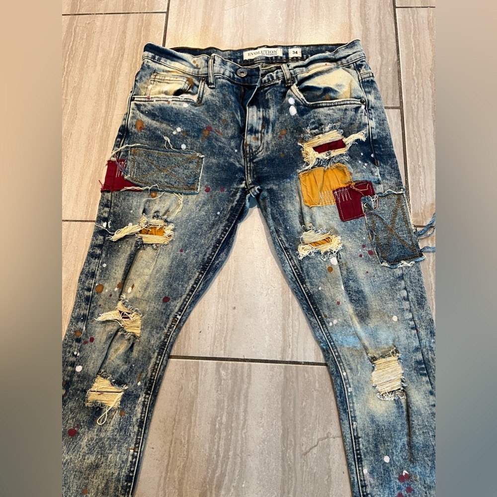 Evolution In Design Men’s Stretch Denim Ripped & Distressed Jeans 34-size